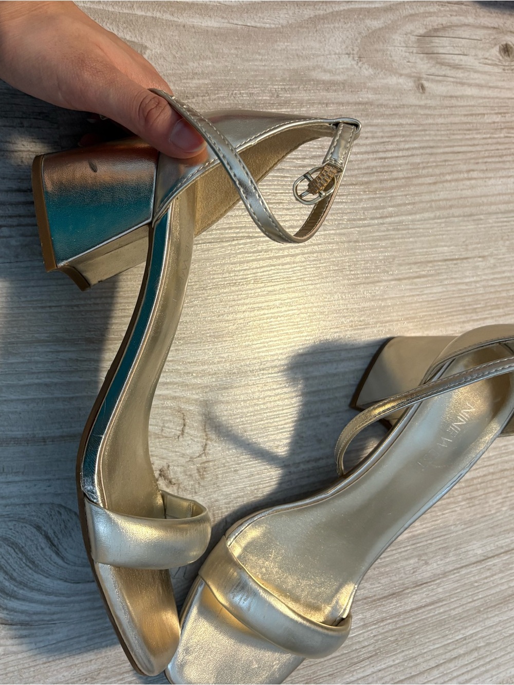 Nine West Gold Block Heel Sandals with Ankle Strap
